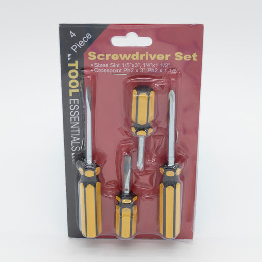Tool Essentials 4-Piece Screwdriver Set – Durable Flathead & Phillips Screwdrivers for Home and DIY Use