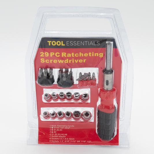 Tool Essentials 29-Piece Ratcheting Screwdriver Set – All-in-One Multi-Bit Driver with Sockets & Precision Tips