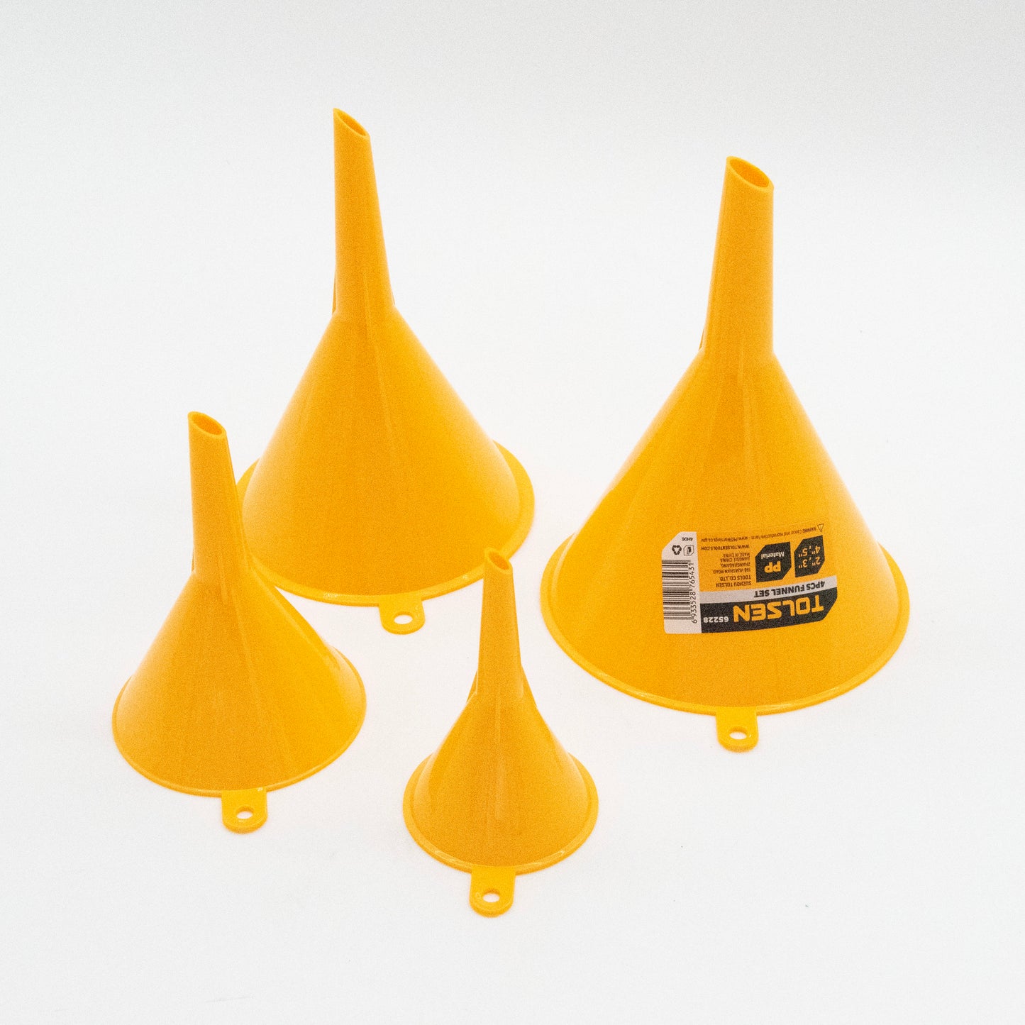Tolsen 4-Piece Funnel Set – Durable Plastic Funnels for Automotive, Kitchen, and Workshop Use