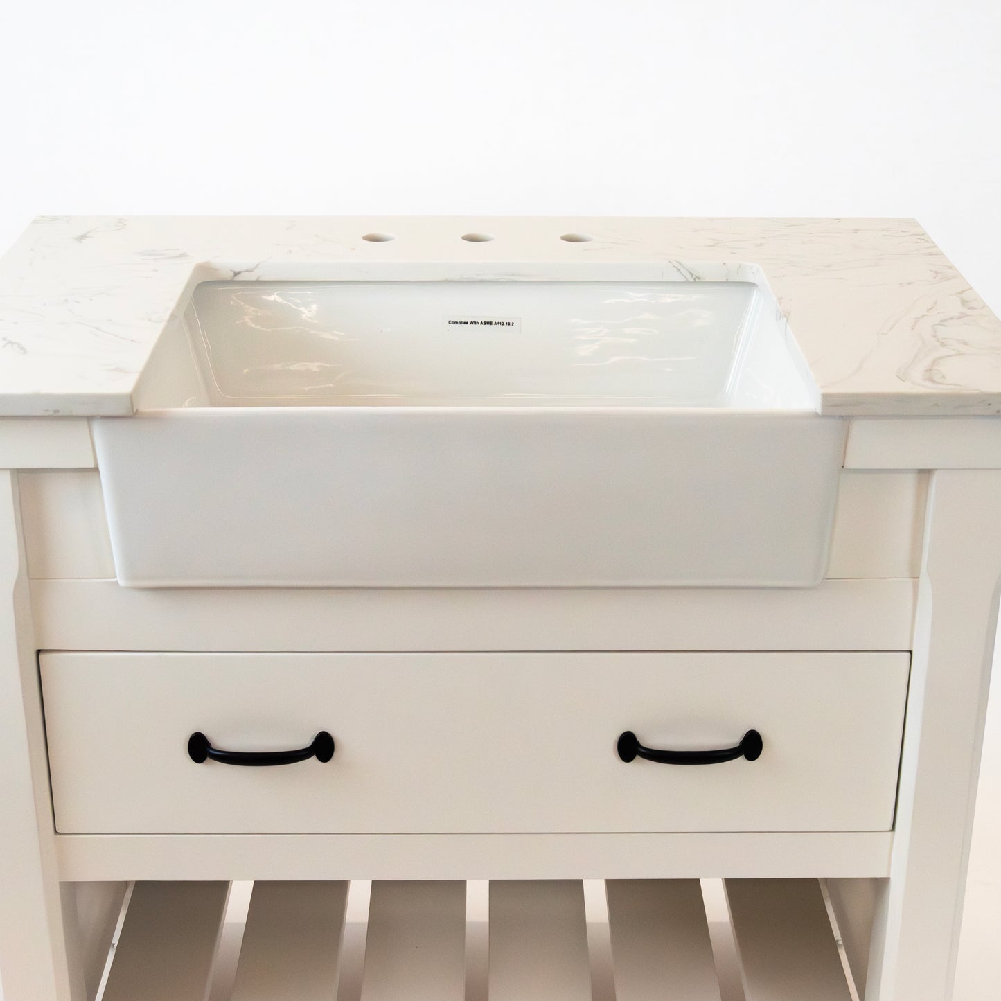 36" White Bathroom Vanity with Farmhouse Sink