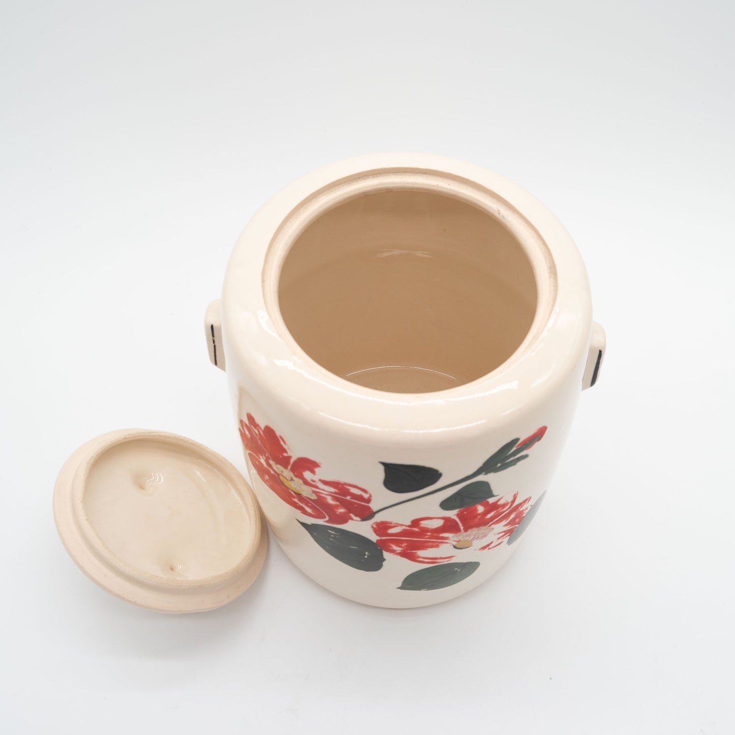 Vintage McCoy Pottery Cookie Jar – Hand-Painted Red Flower Design with Lid