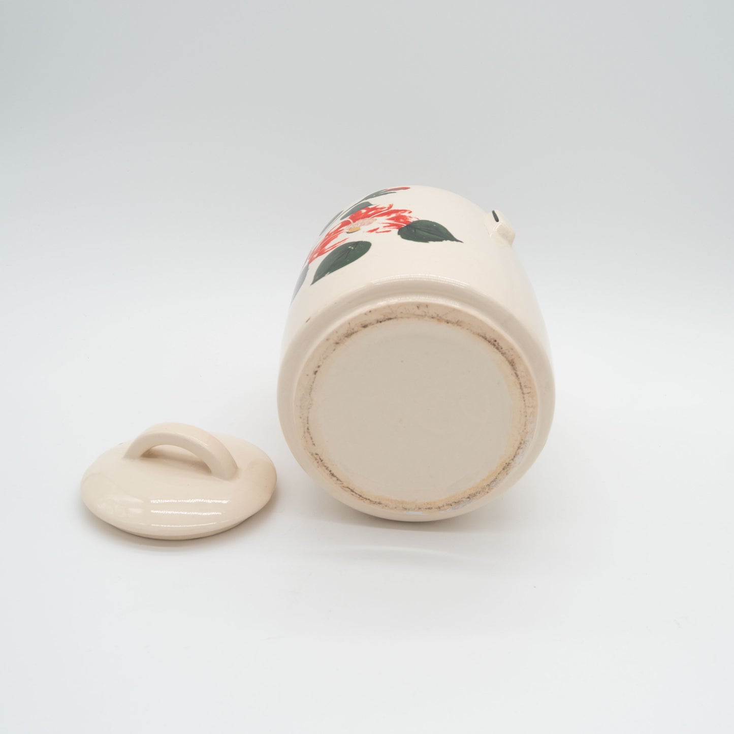 Vintage McCoy Pottery Cookie Jar – Hand-Painted Red Flower Design with Lid