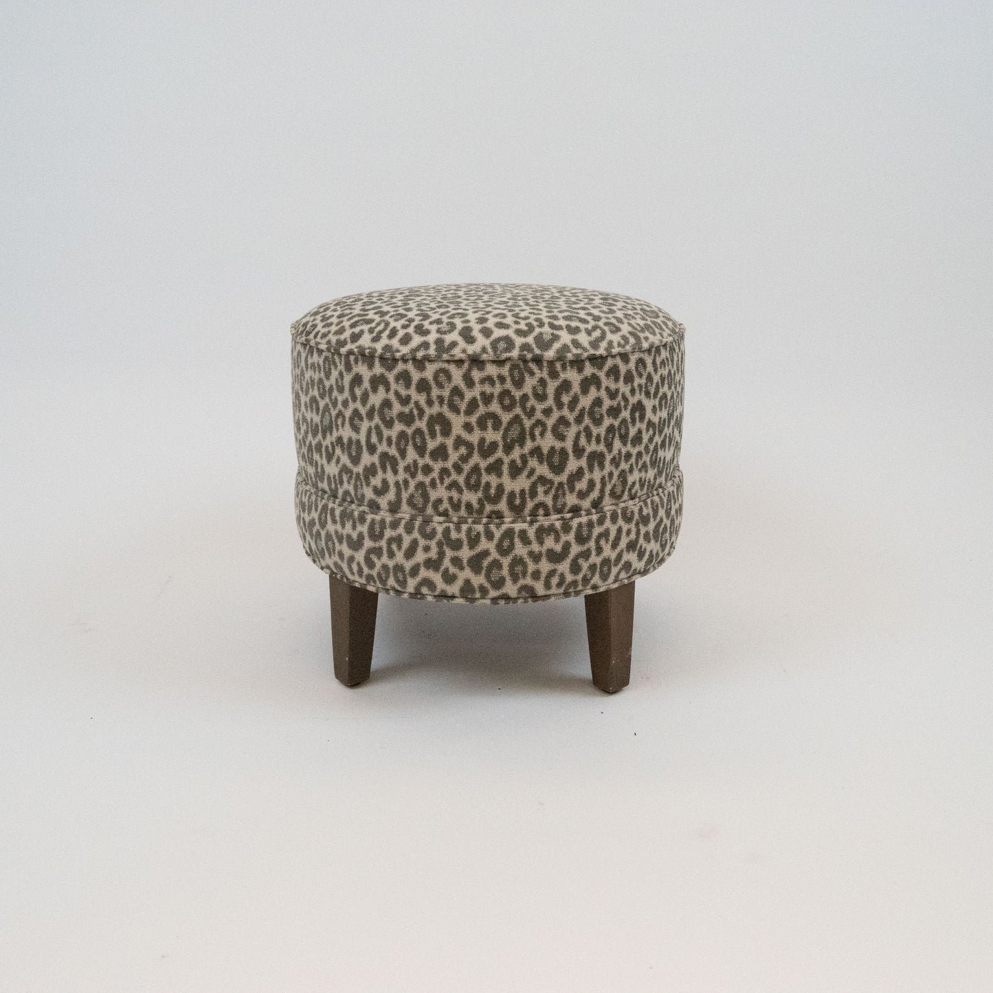 Ethan Allen Round Hand-Upholstered Leopard Print Accent Stool