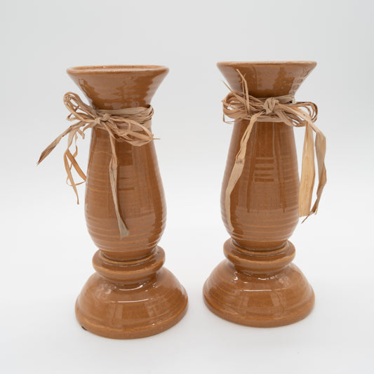 Rustic Ceramic Candle Holders – Set of 2 Farmhouse Taper Candle Stands