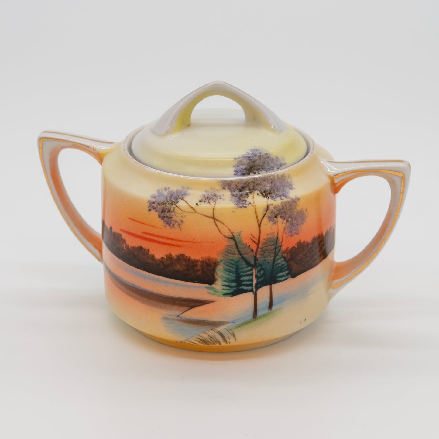 Meito China Japan Sunset Tree Scene Cream & Sugar Set