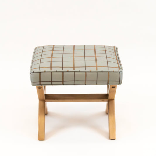 Classic Plaid Upholstered X-Base Ottoman