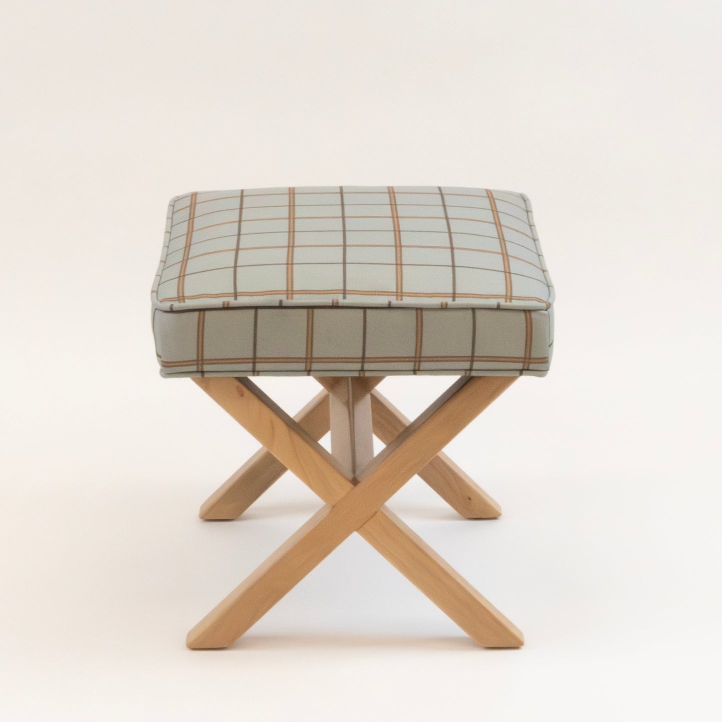 Classic Plaid Upholstered X-Base Ottoman