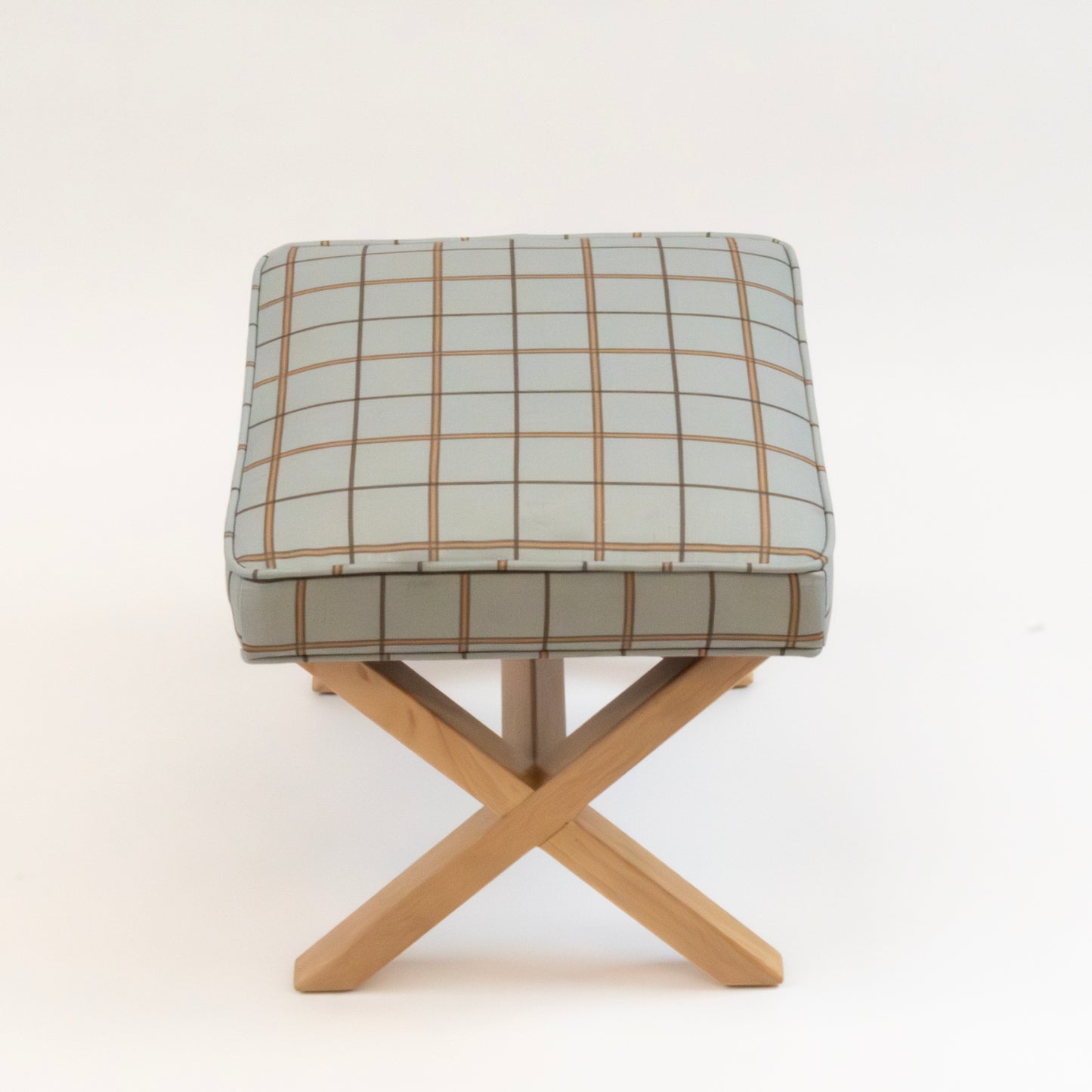 Classic Plaid Upholstered X-Base Ottoman