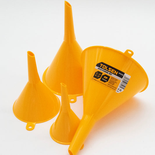 Tolsen 4-Piece Funnel Set – Durable Plastic Funnels for Automotive, Kitchen, and Workshop Use