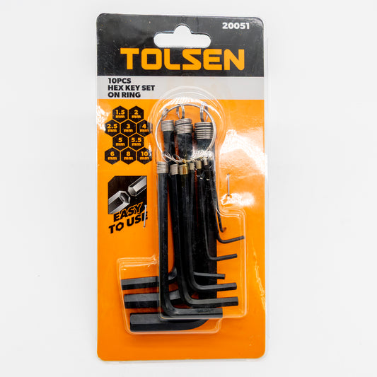 Tolsen 10-Piece Hex Key Set on Ring