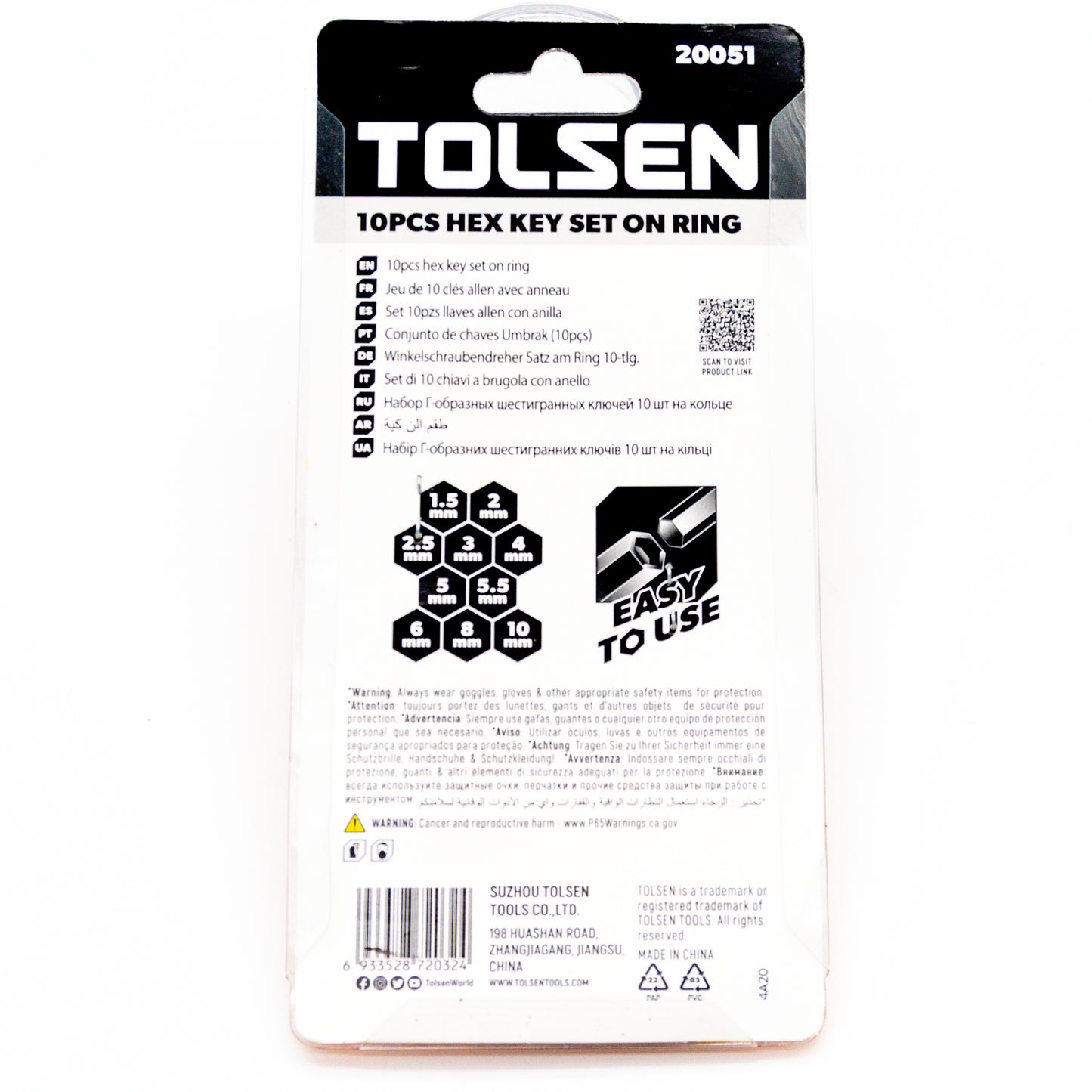 Tolsen 10-Piece Hex Key Set on Ring