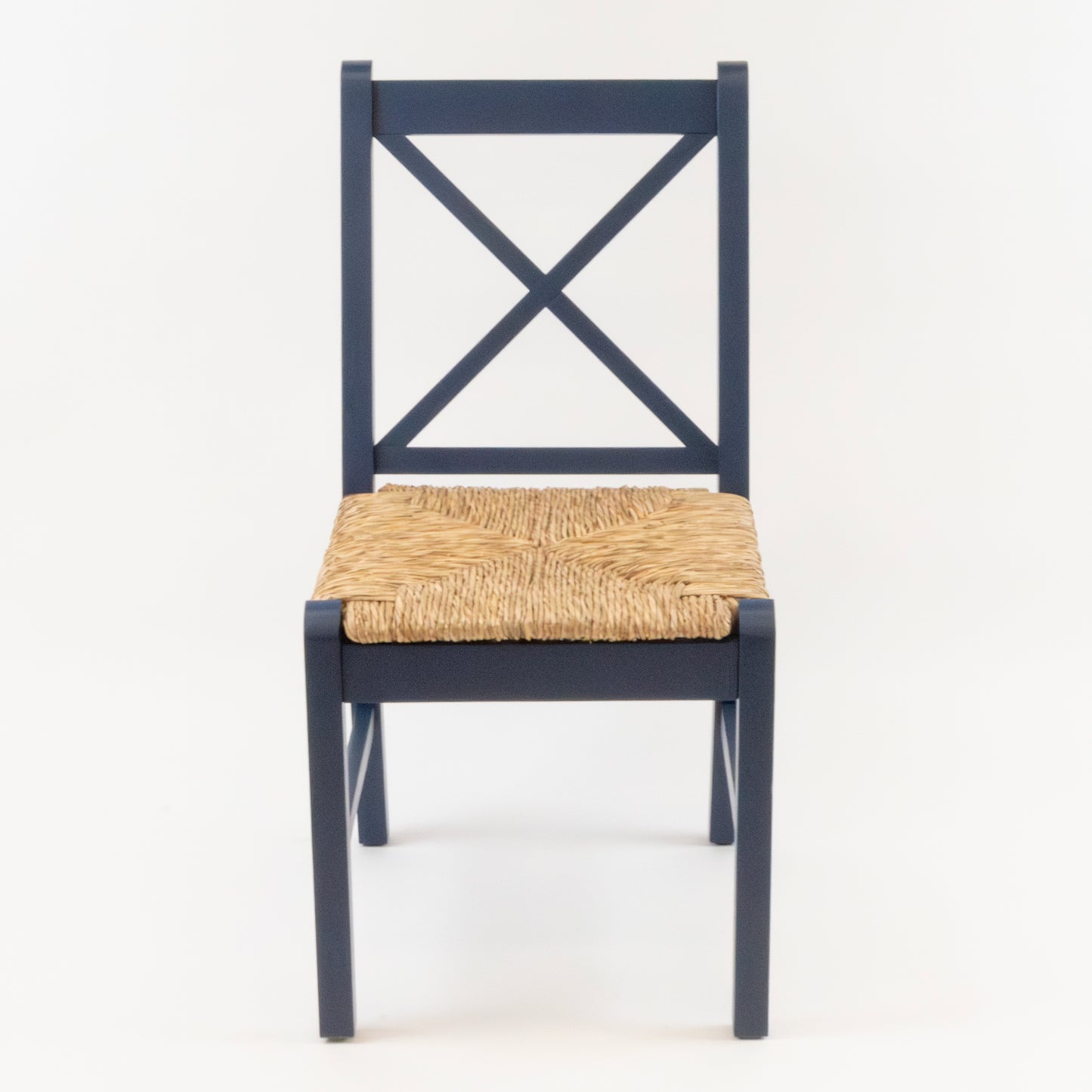 Blue X-Back Dining Chair with Woven Rush Seat (Set of 2)
