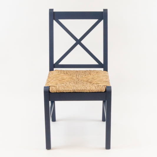 Blue X-Back Dining Chair with Woven Rush Seat (Set of 2)