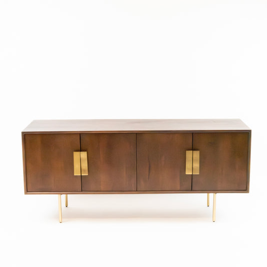 Walnut Media Console with Brass Hardware