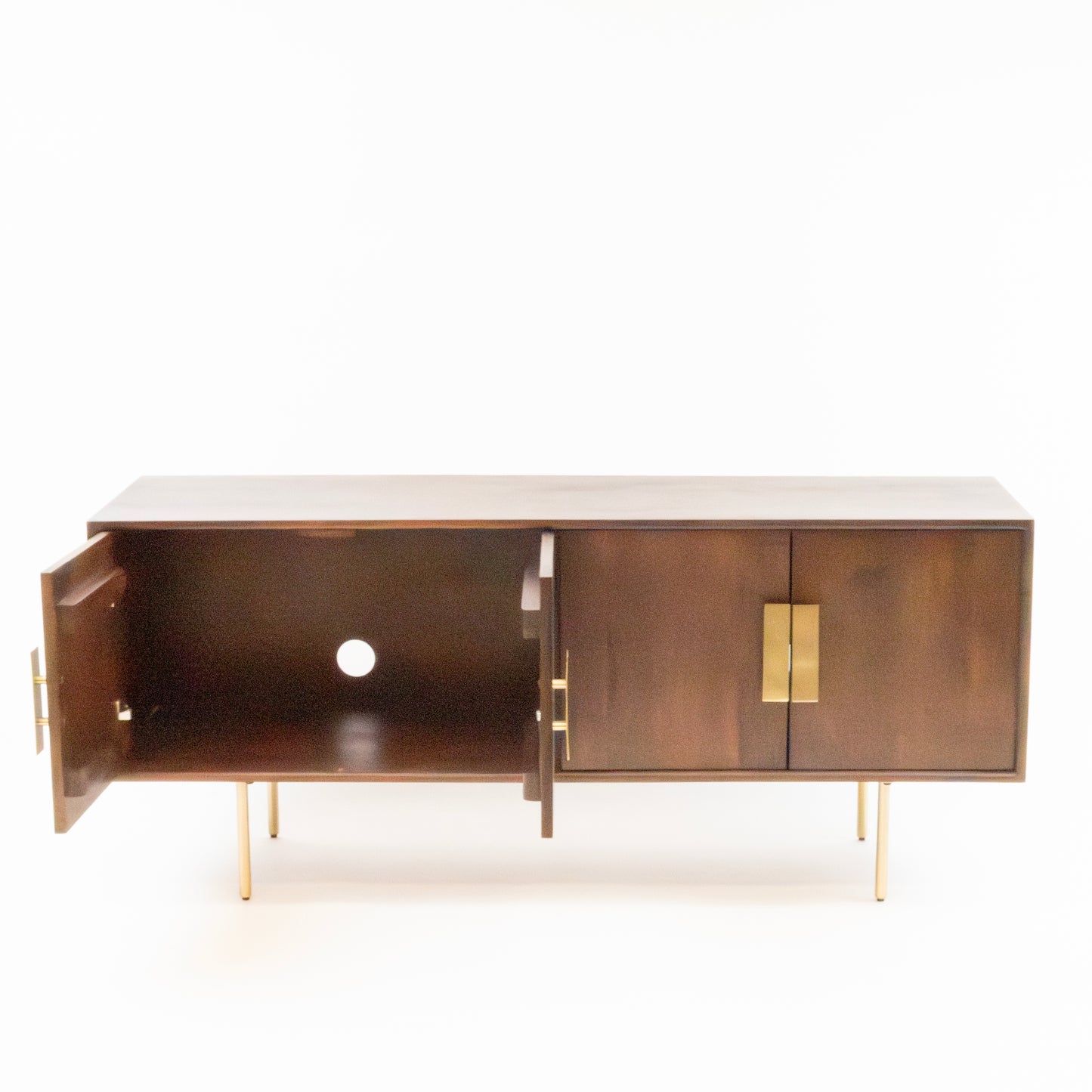 Walnut Media Console with Brass Hardware