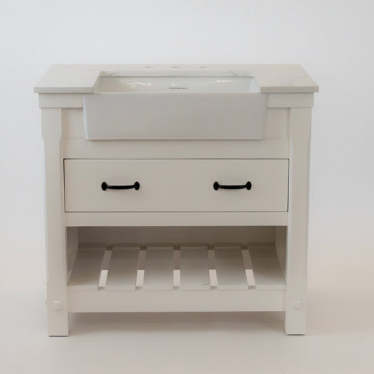 36" White Bathroom Vanity with Farmhouse Sink