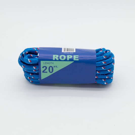 Durable 20 Ft. Utility Rope – Blue with Red &amp; White Accents