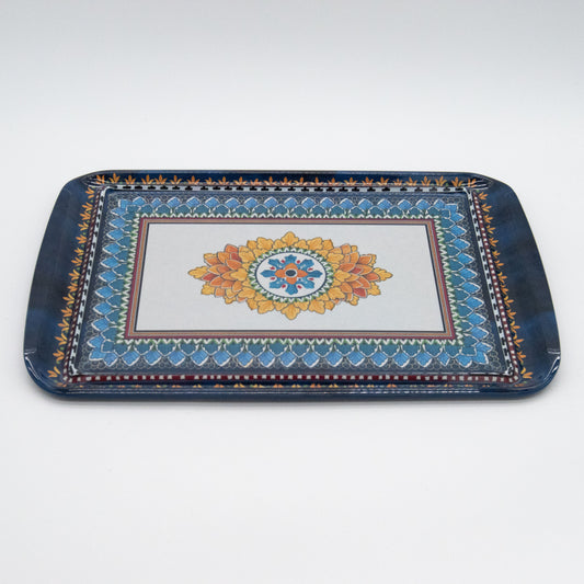 Tovolo Decorative Melamine Serving Tray – Blue Floral Pattern