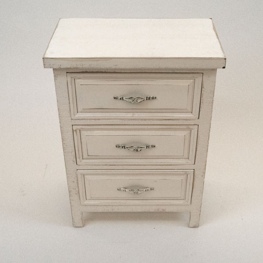 White 3-Drawer Nightstand – Distressed Shabby Chic Accent Table